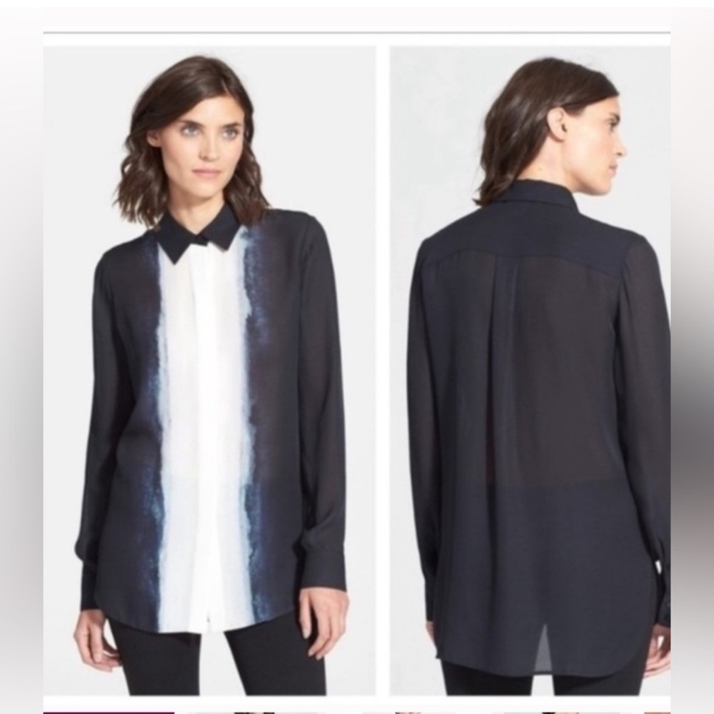 Vince Elegant Black and White silk Button-Down Shirt